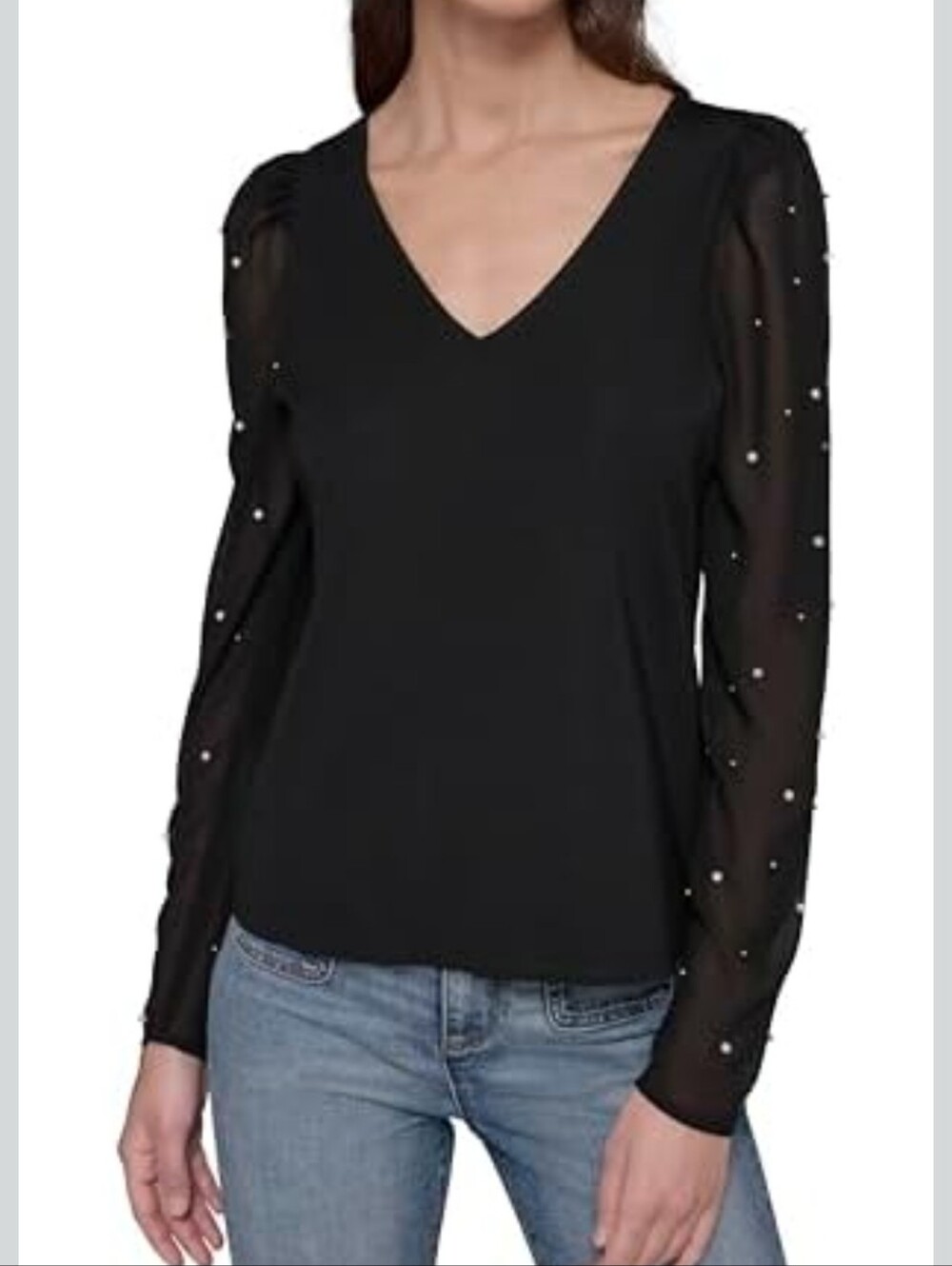NWT Karl Lagerfeld Embellished Long Sleeve Blouse. Small